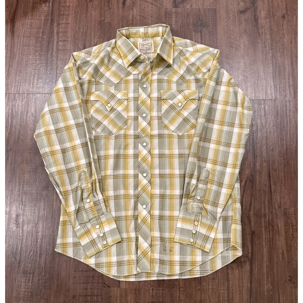 Vtg 50s H BAR C Western Ranchwear Plaid Shirt Sz 16.5 DEADSTOCK NWOT